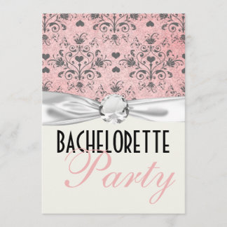 pink black hearts damask bachelorette party invitation