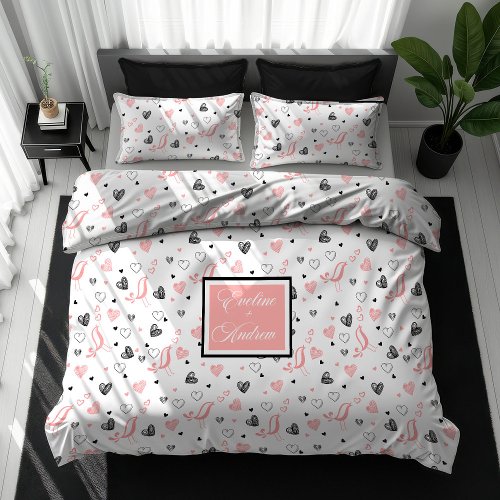 Pink Black Hearts Duvet Sweet I Love You Wedding 