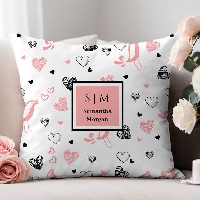 Pink Black Hearts Pillow Sweet I Love You Wedding  (Pink Black Hearts Pillow Sweet I Love You Wedding Gift)