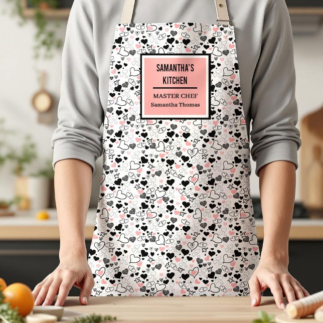 Pink Black Hearts Sketch Romantic Valentine Gift  Apron (Pink Black Hearts Sketch Romantic Valentine Gift Apron)