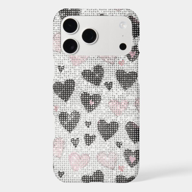 Pink Black Hearts Sparkle iPhone Case (Back)