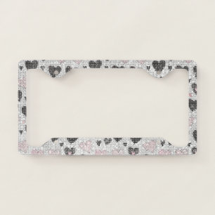 Pink Black Hearts Sparkle License Plate Frame