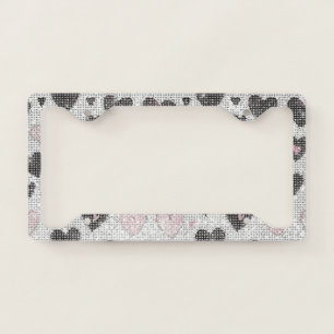 Pink Black Hearts Sparkle License Plate Frame