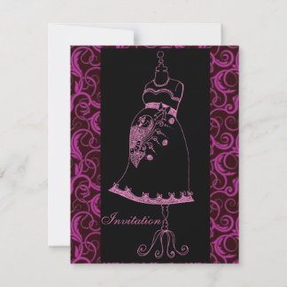 Pink Black henna baby belly shower Invitation