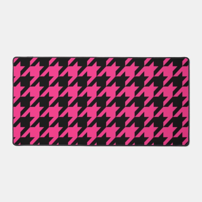 Pink Black Houndstooth Check Desk Mat (Front)