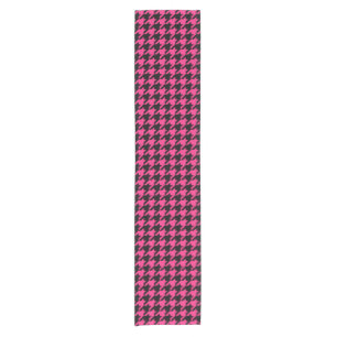 Pink Black Houndstooth Plaid  Short Table Runner