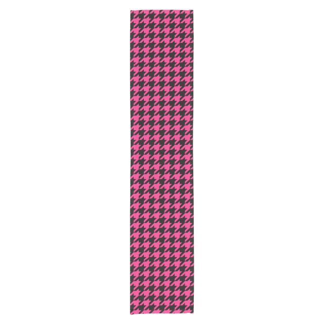 Pink Black Houndstooth Plaid  Short Table Runner (Front)