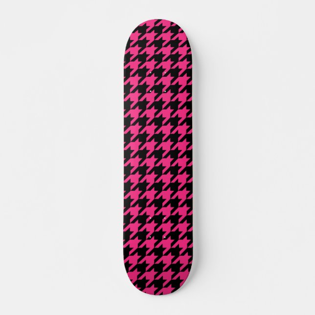 Pink Black Houndstooth Plaid  Skateboard (Front)