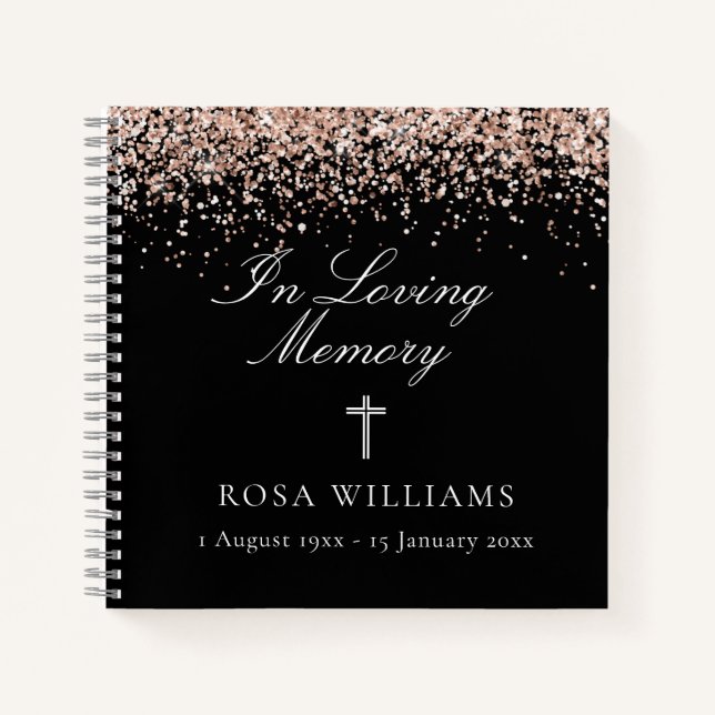 Pink Black In Loving Memory Funeral Guest Book (Front)