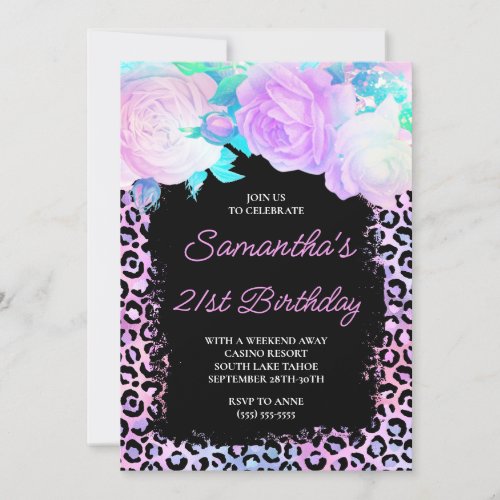 Pink Black Iridescent Leopard 21st Birthday Invitation