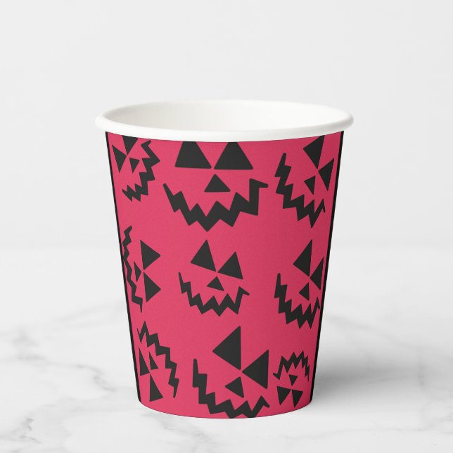 Pink & black Jack o’ lantern faces Paper Cups (Front)