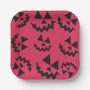 Pink & black Jack o’ lantern faces Paper Plates
