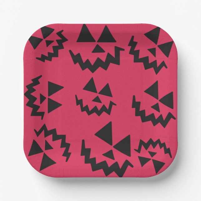 Pink & black Jack o’ lantern faces Paper Plates (Front)