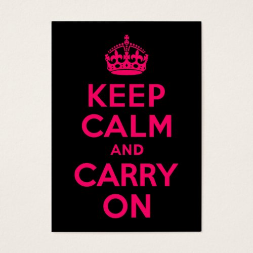 Pink Black Keep Calm and Carry On Business Cards