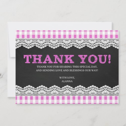 Pink Black Lace Baby Q Thank You Card