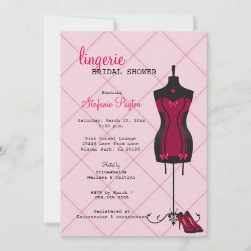 Pink  Black Lace Corset Lingerie Bridal Shower Invitation