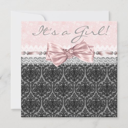 Pink Black Lace Pink Black Baby Girl Shower Invitation