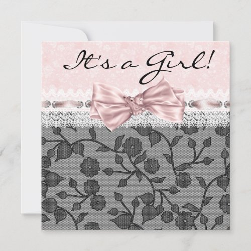 Pink Black Lace Pink Black Baby Girl Shower Invitation