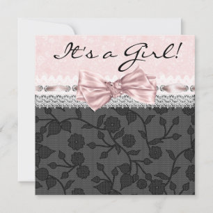 Pink Black Lace Pink Black Baby Girl Shower Invitation