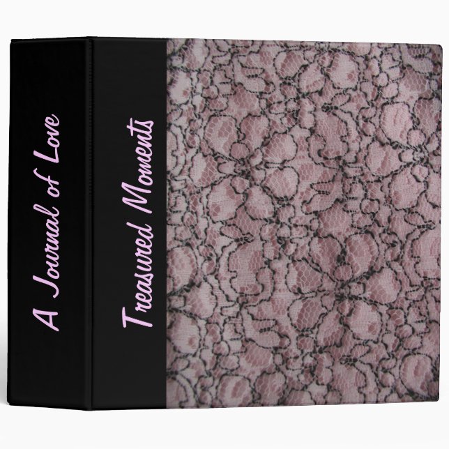Pink & Black Lace Scrapbook Photo Album Journal 3 Ring Binder (Front/Spine)