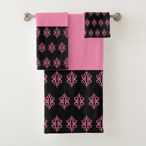 Pink Black Lace Towel Set