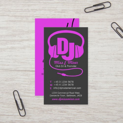 Pink &amp; black ladies DJ promoter business card