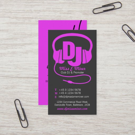 Customizable Pink &amp; black ladies DJ promoter business card