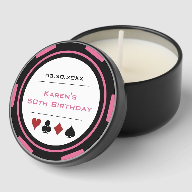 Pink Black Las Vegas Casino Poker Chip Birthday Mini Candle Favors (Corner)