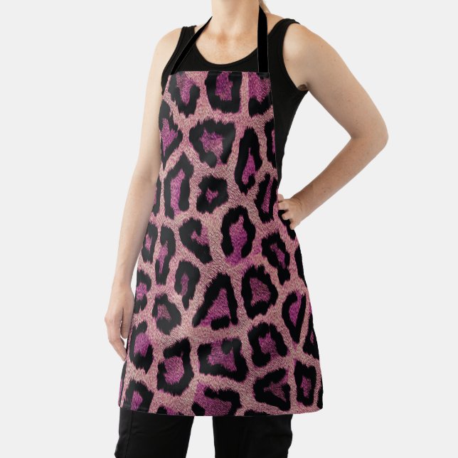 Pink Black Leopard Animal Print Apron (Insitu)