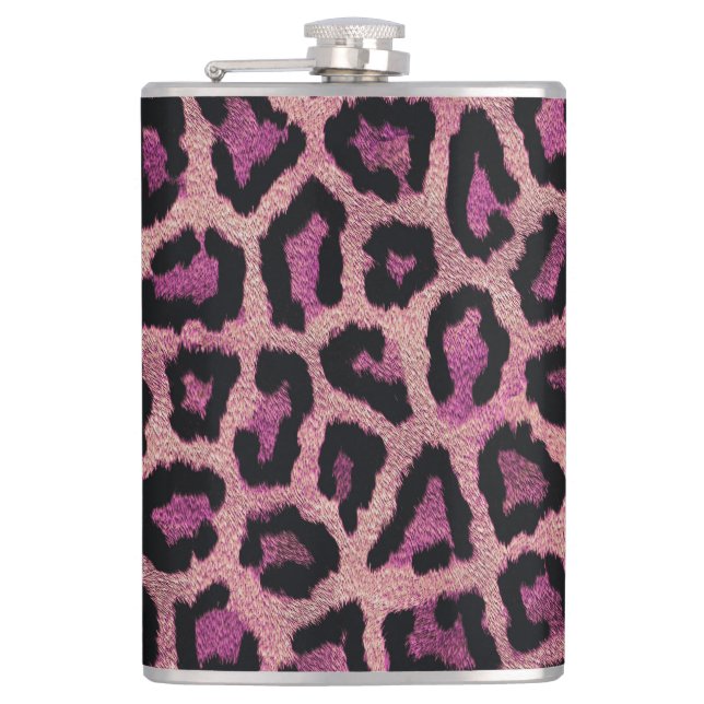 Pink Black Leopard Animal Print Flask (Front)