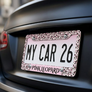 Pink Black Leopard Animal Print Pattern Chic License Plate Frame