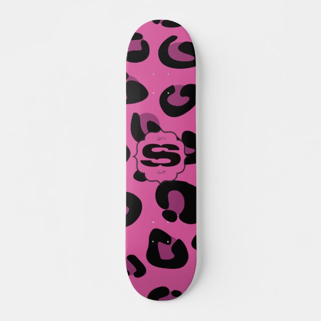 Pink Black Leopard Cheetah Old School Skateboard Deck (Front)