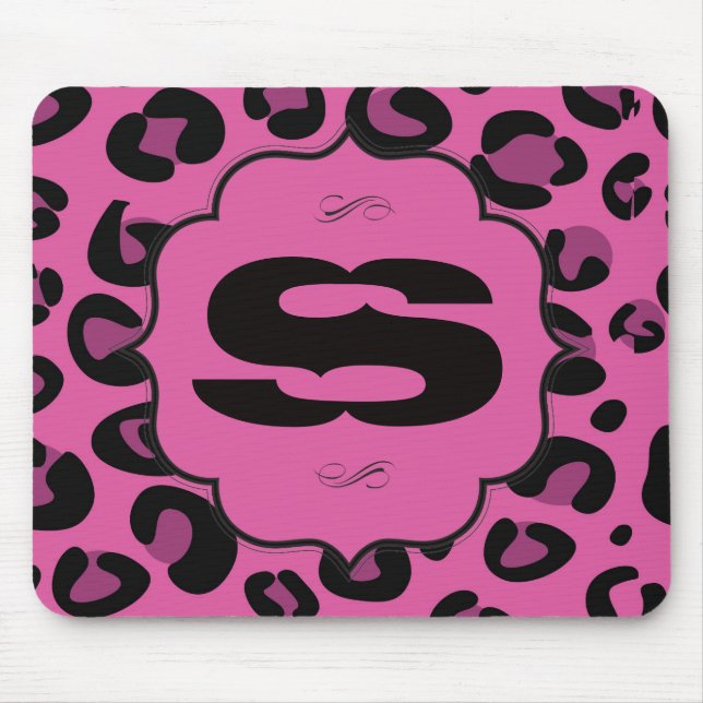 Pink Black Leopard Cheetah Personalized Mousepad (Front)