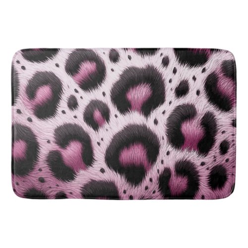 Pink  Black Leopard Fur Animal Print Spots  Bath Mat