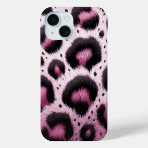 Pink & Black Leopard Fur Animal Print Spots  iPhone 15 Case