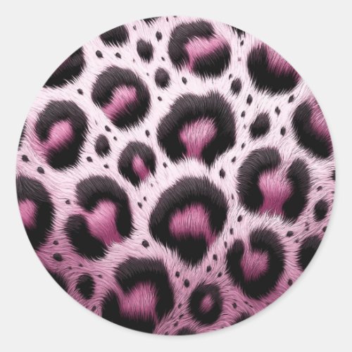 Pink  Black Leopard Fur Animal Print Spots  Classic Round Sticker
