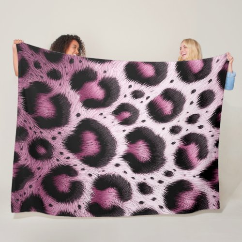 Pink  Black Leopard Fur Animal Print Spots  Fleece Blanket
