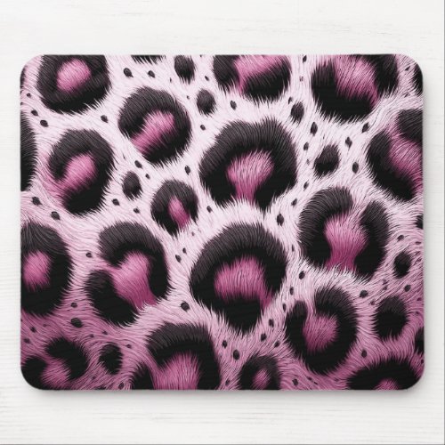 Pink  Black Leopard Fur Animal Print Spots  Mouse Pad