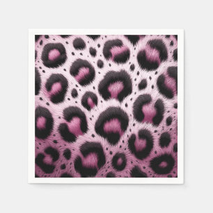Pink & Black Leopard Fur Animal Print Spots Napkins