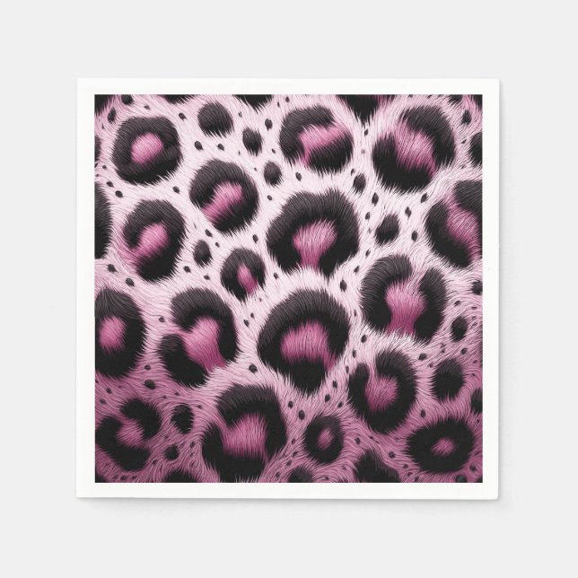 Pink & Black Leopard Fur Animal Print Spots  Napkins (Front)