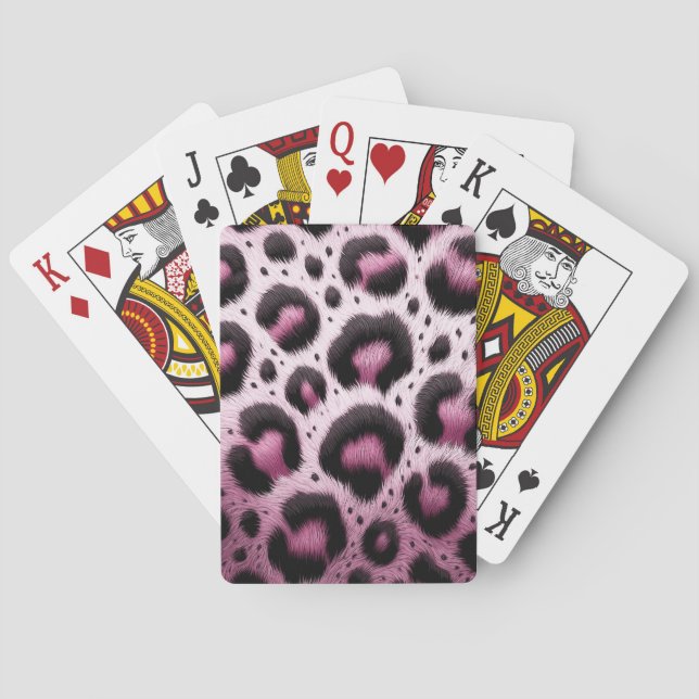Pink & Black Leopard Fur Animal Print Spots  Poker Cards (Back)