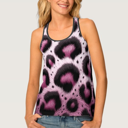 Pink  Black Leopard Fur Animal Print Spots  Tank Top