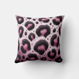 Pink & Black Leopard Fur Animal Print Spots Throw Pillow