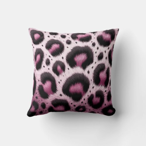 Pink  Black Leopard Fur Animal Print Spots  Throw Pillow