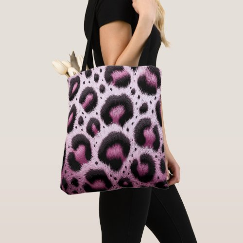 Pink  Black Leopard Fur Animal Print Spots  Tote Bag