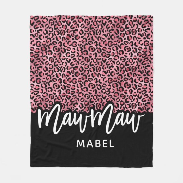 Pink & Black Leopard MawMaw Personalized Throw Fleece Blanket (Front)