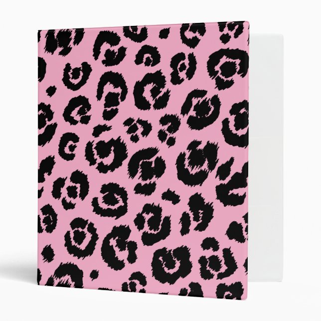 Pink Black Leopard Print 3 Ring Binder (Front/Inside)