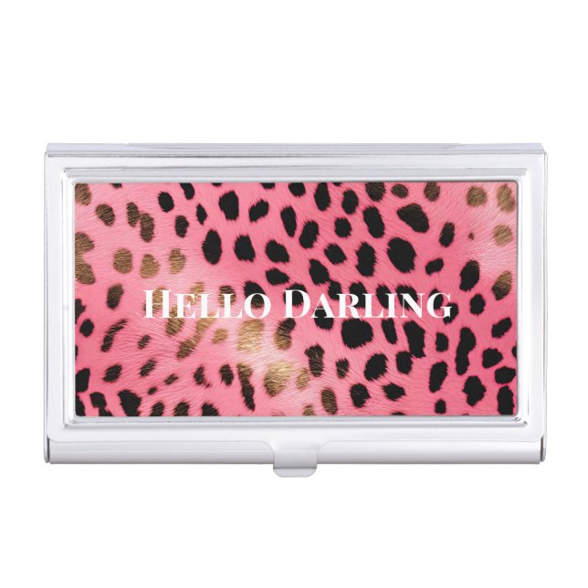 Pink Black Leopard Print Abstract Business Card Case (Front)