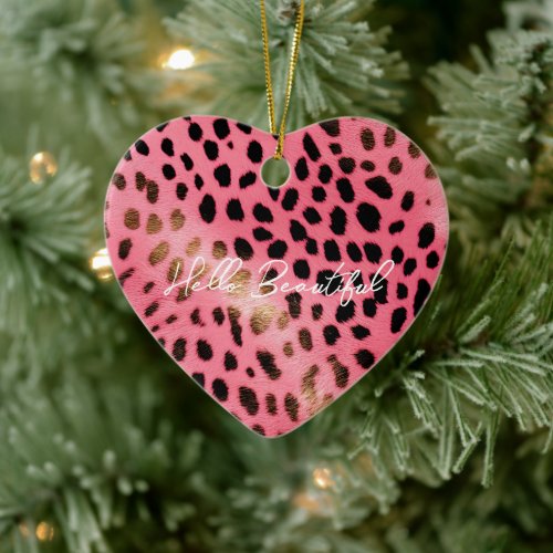 Pink Black Leopard Print Abstract Ceramic Ornament
