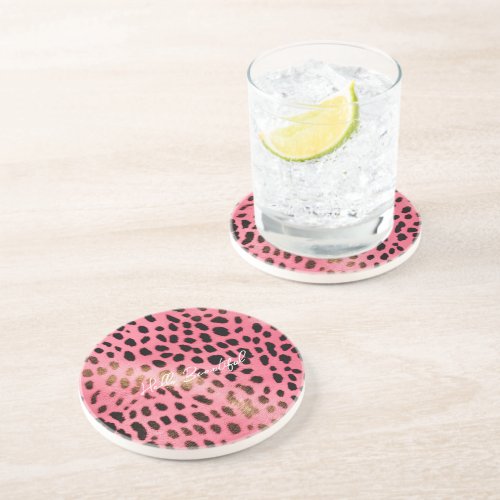 Pink Black Leopard Print Abstract Coaster